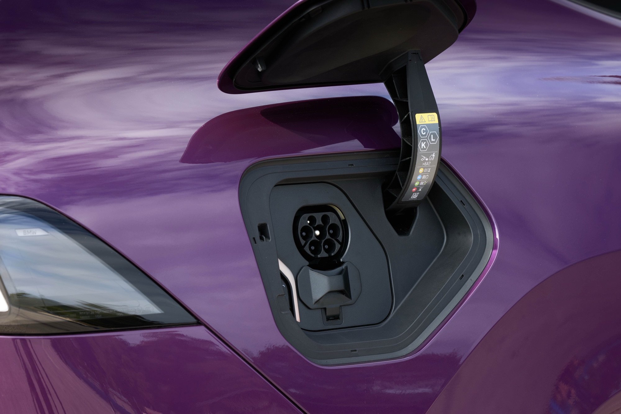 The charging socket, good for up to 300 kW on DC