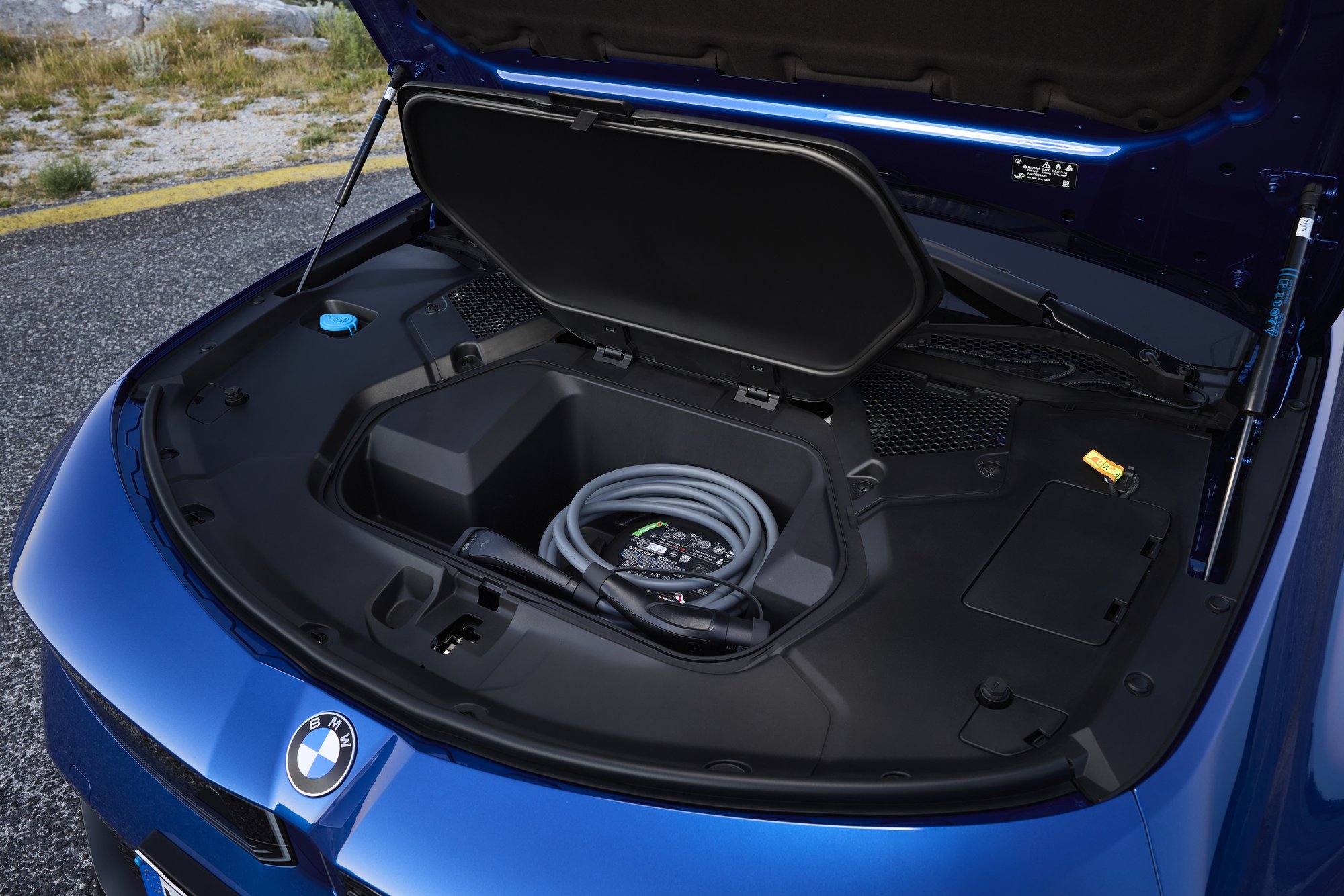 The 31-litre front boot, with the charging cable in it