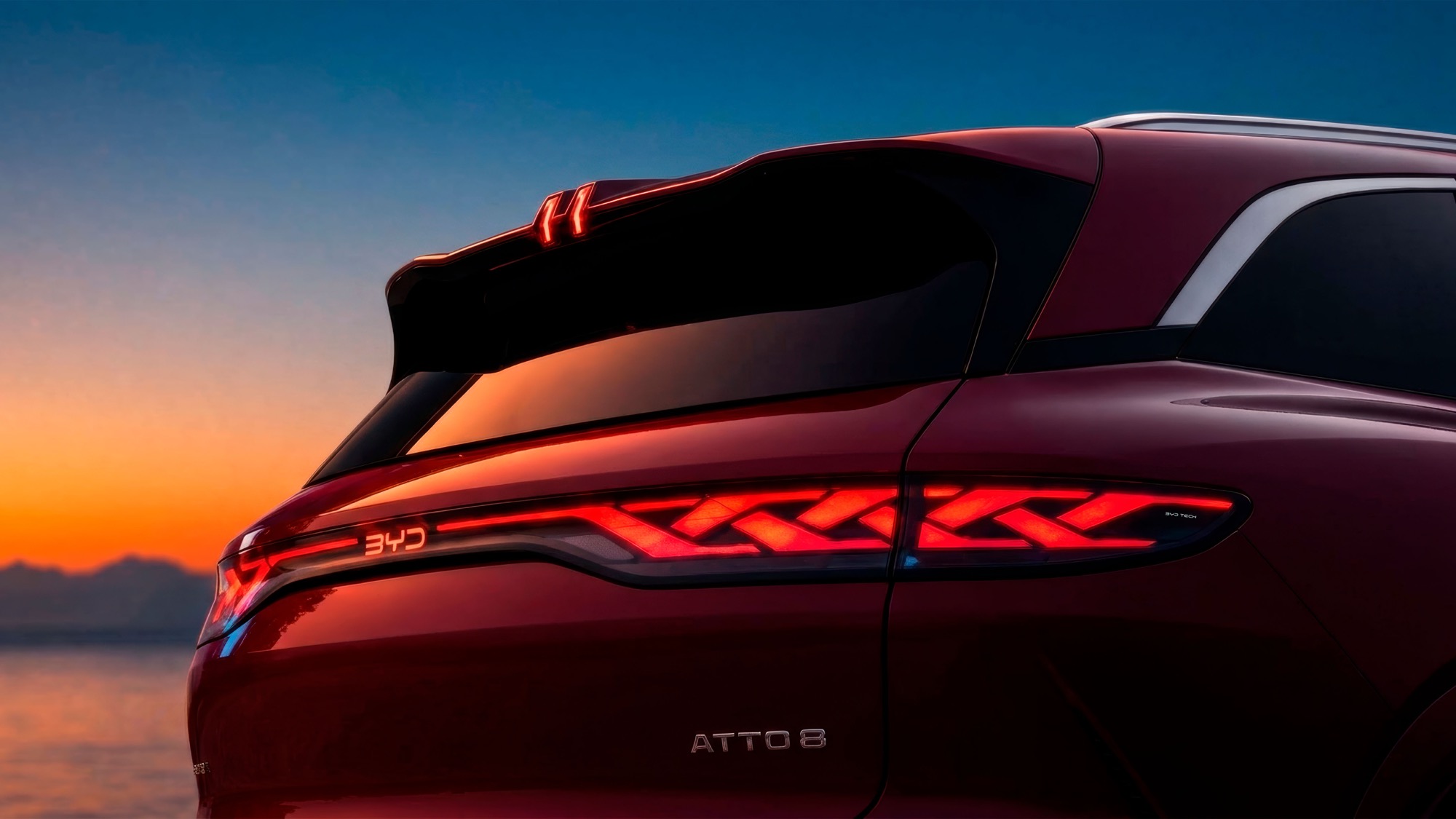 The infinity knot tail lights and the illuminated BYD logo