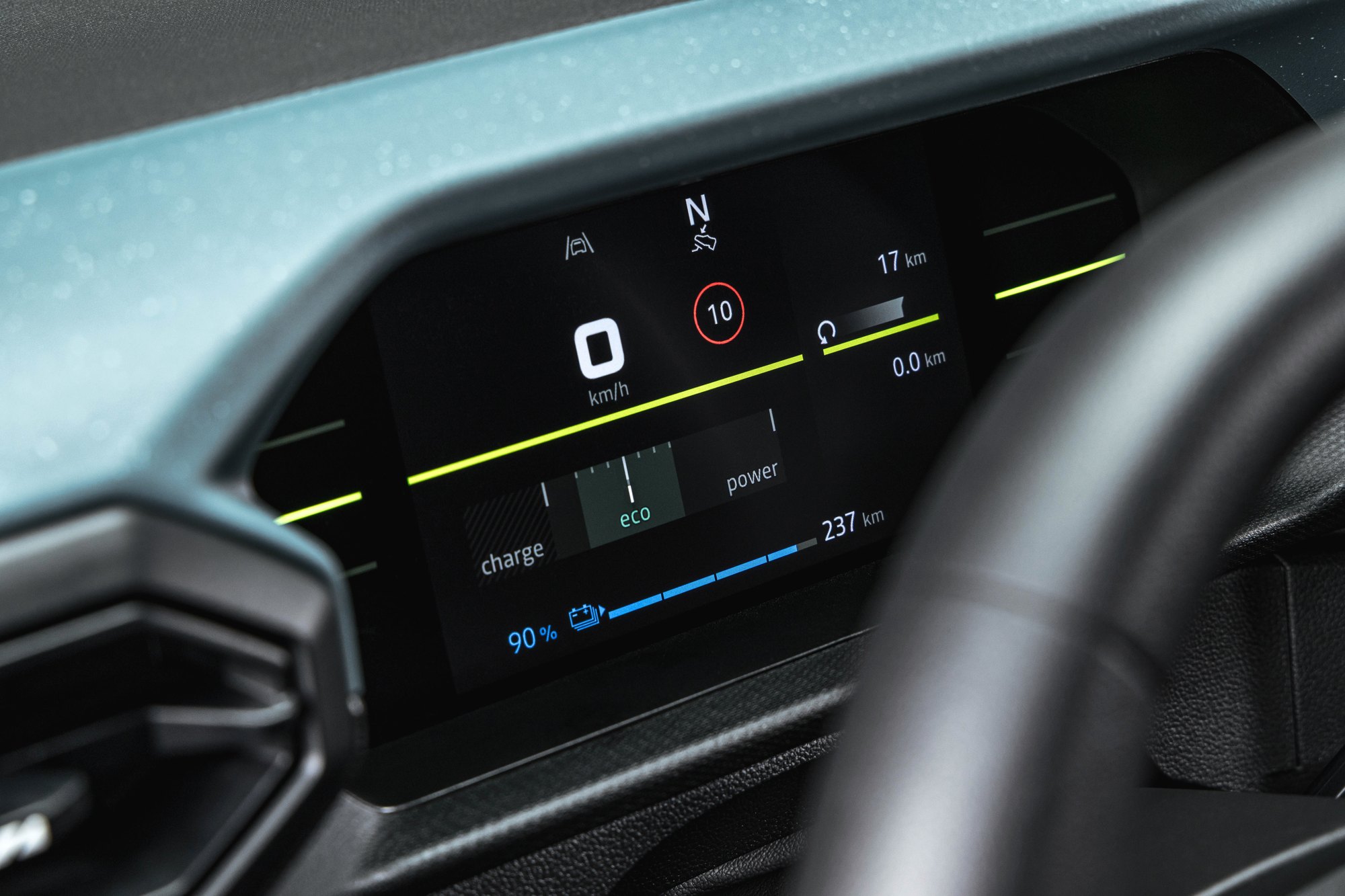 The 7-inch instrument cluster, standard on both trims