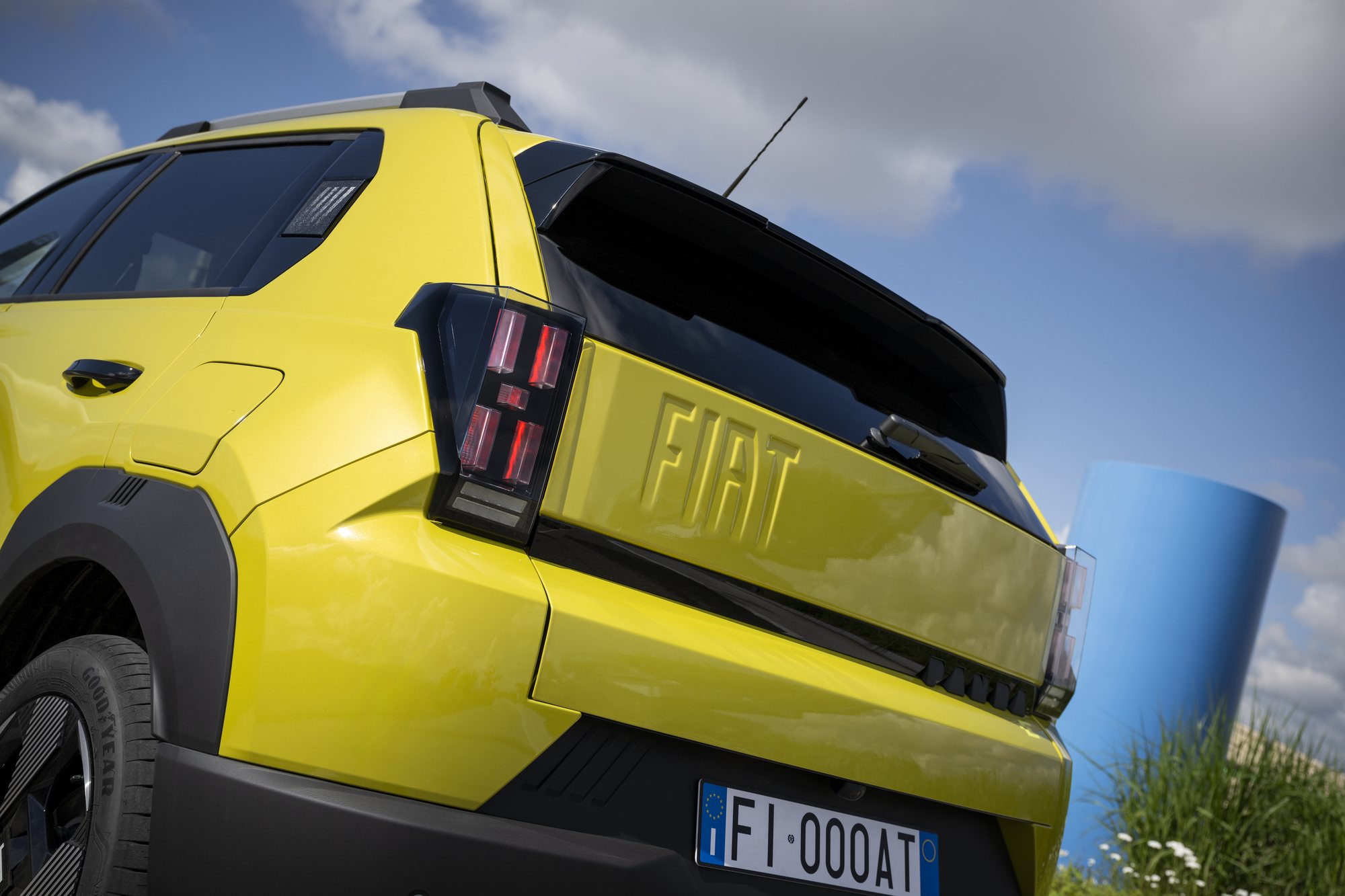 The FIAT lettering across the Grande Panda's tailgate