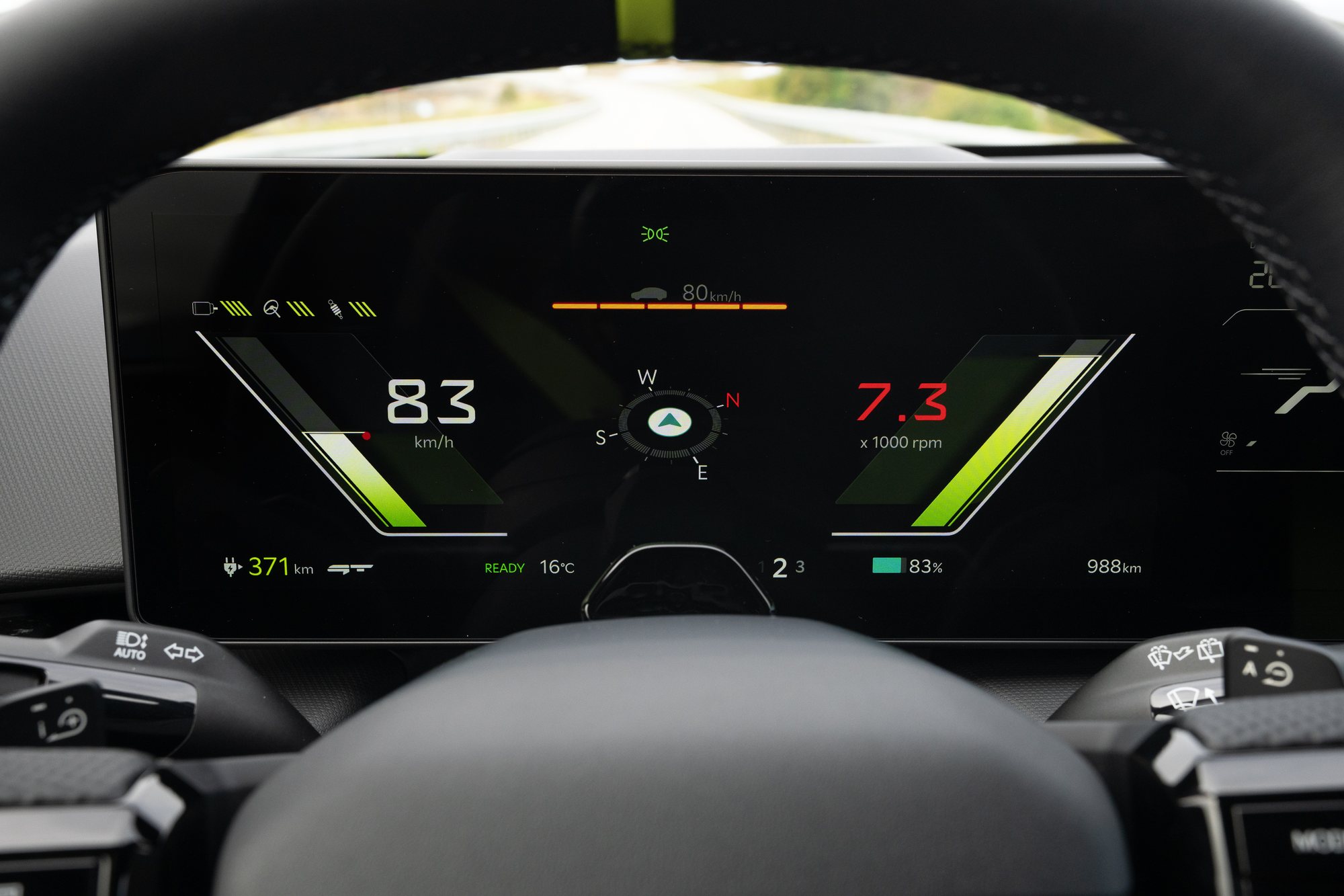 The GT cluster, with a rev counter for gears the car does not have