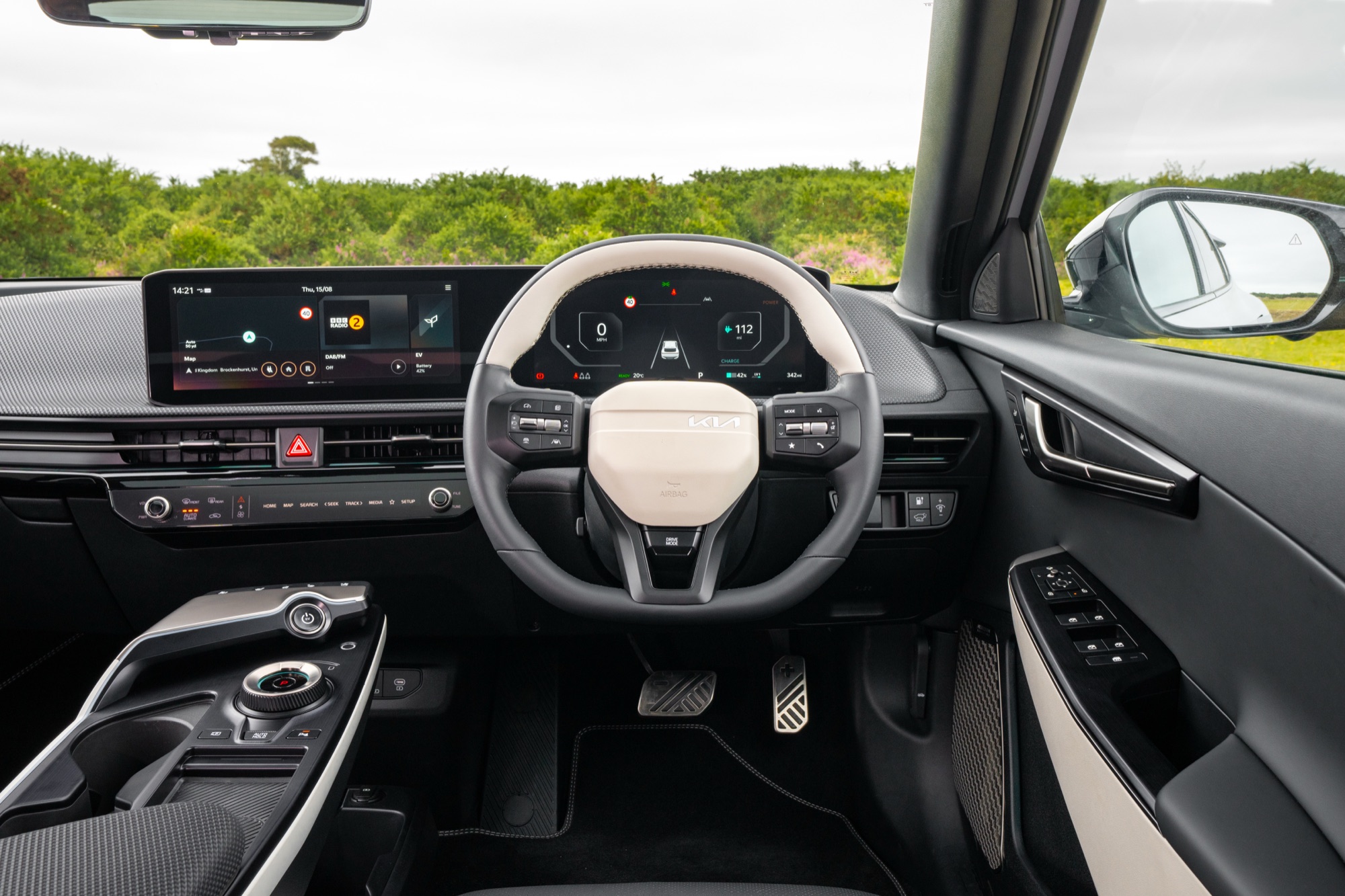 The dashboard, from the driver's seat