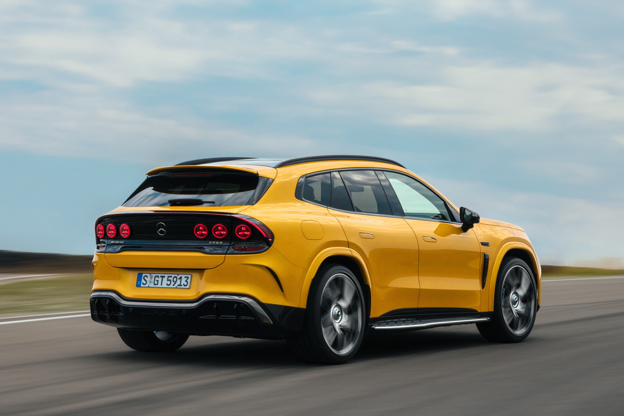 AMG GT 63 SUV from behind, with six round tail lights