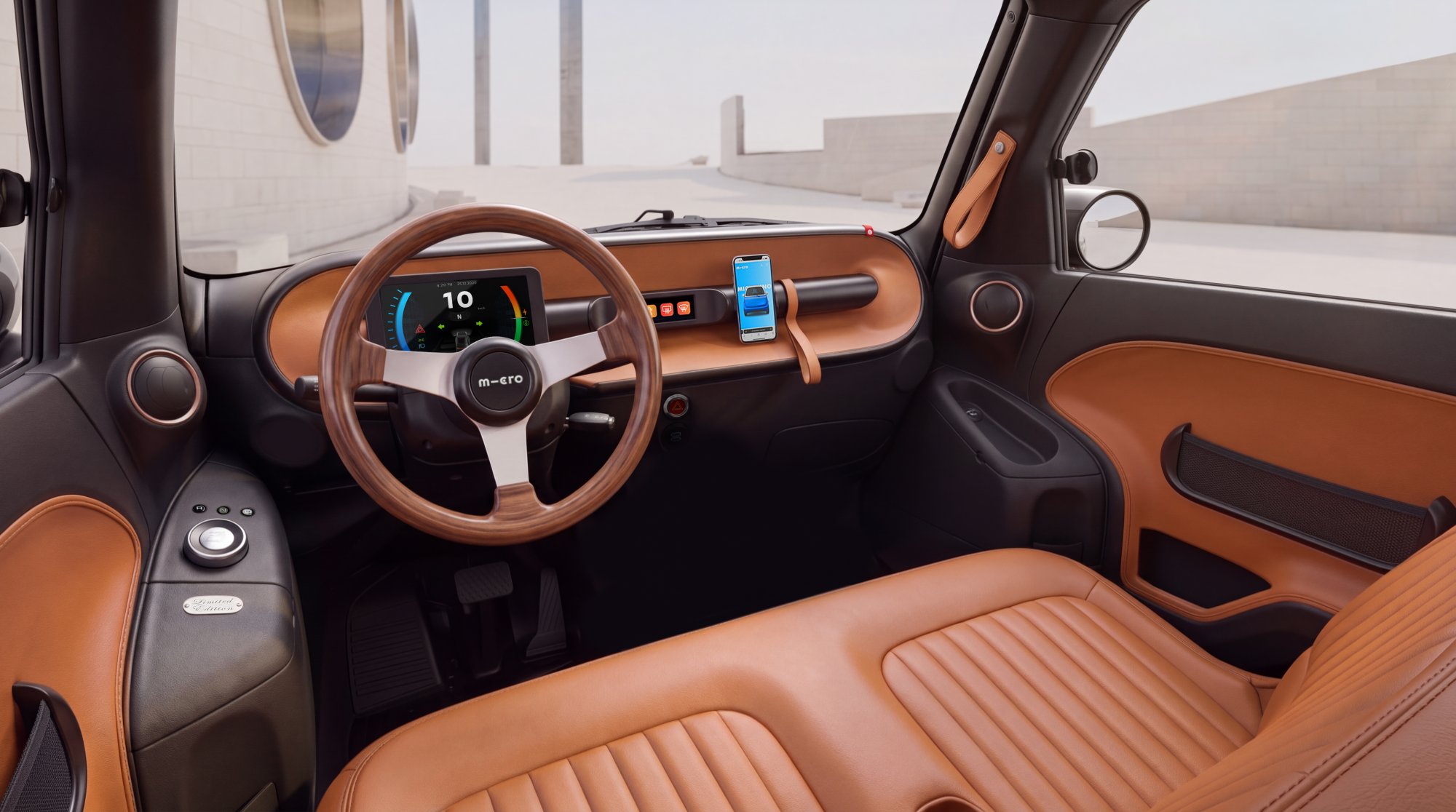 The 55 Edition's leather dashboard and wooden steering wheel