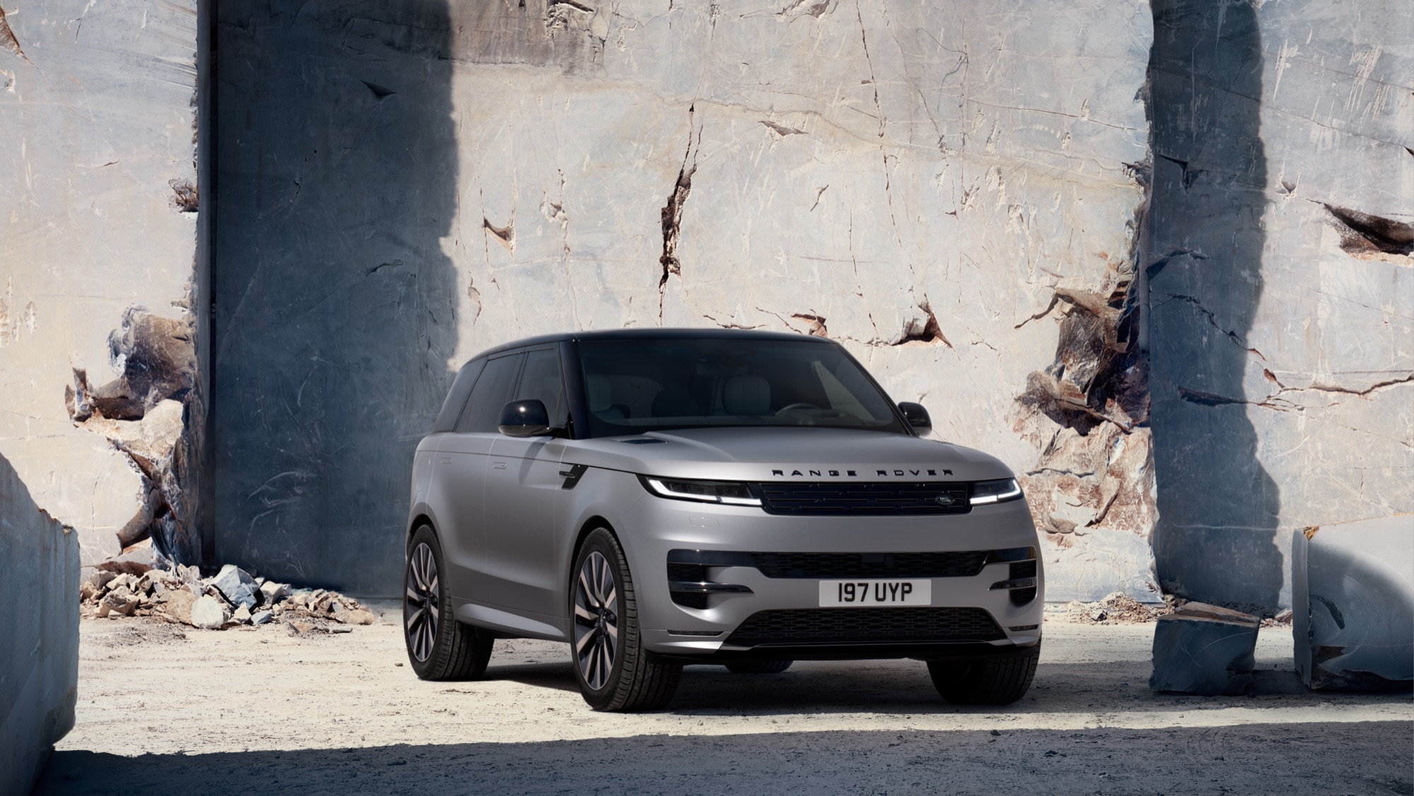 The Range Rover Sport Electric, in a Carrara marble quarry