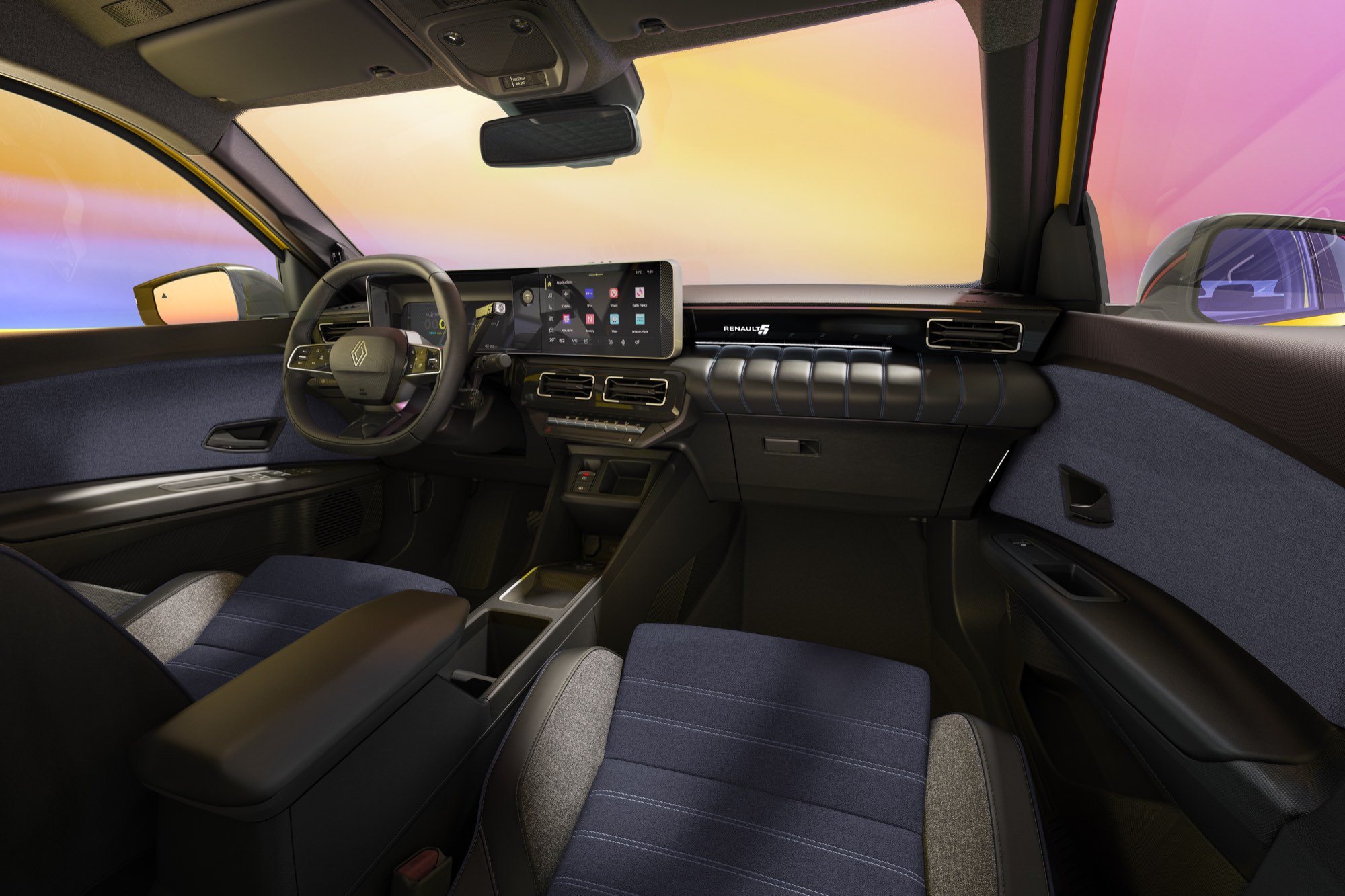 The openR link screen, in a car trimmed in the new mottled blue