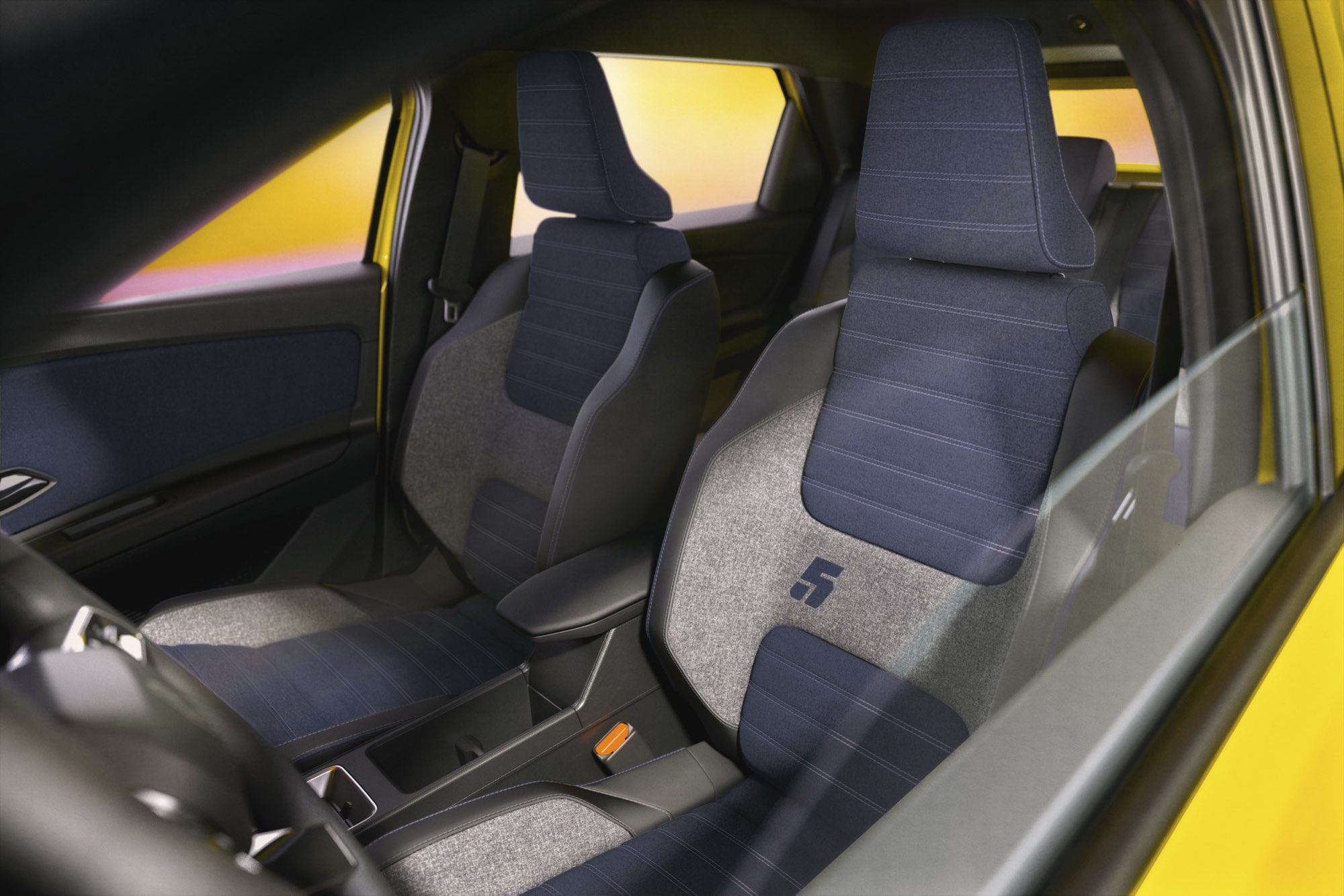 The new mottled blue upholstery, which replaces the yellow