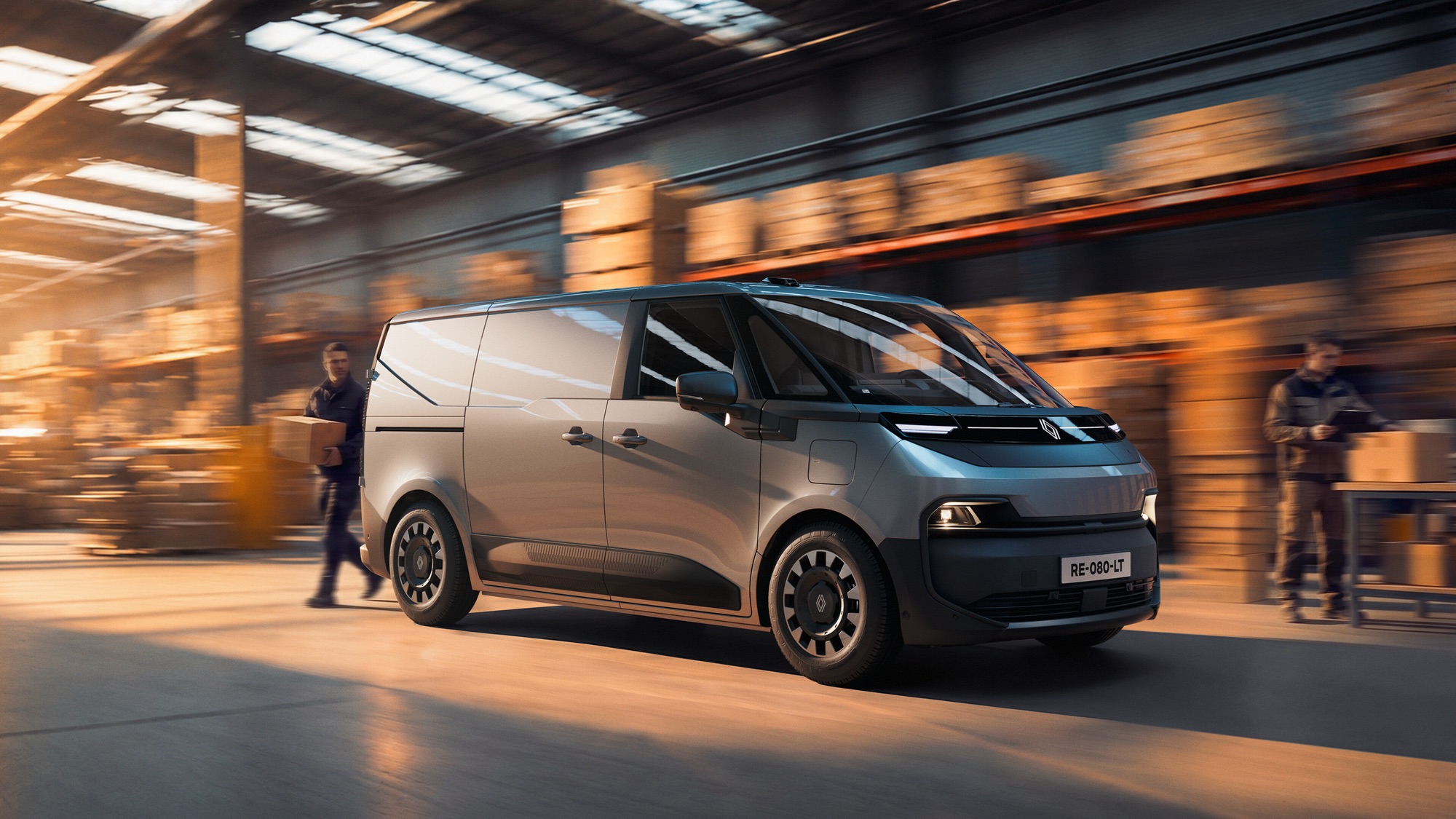 New Trafic Van E-Tech electric, with the lit badge and the light bar across the nose