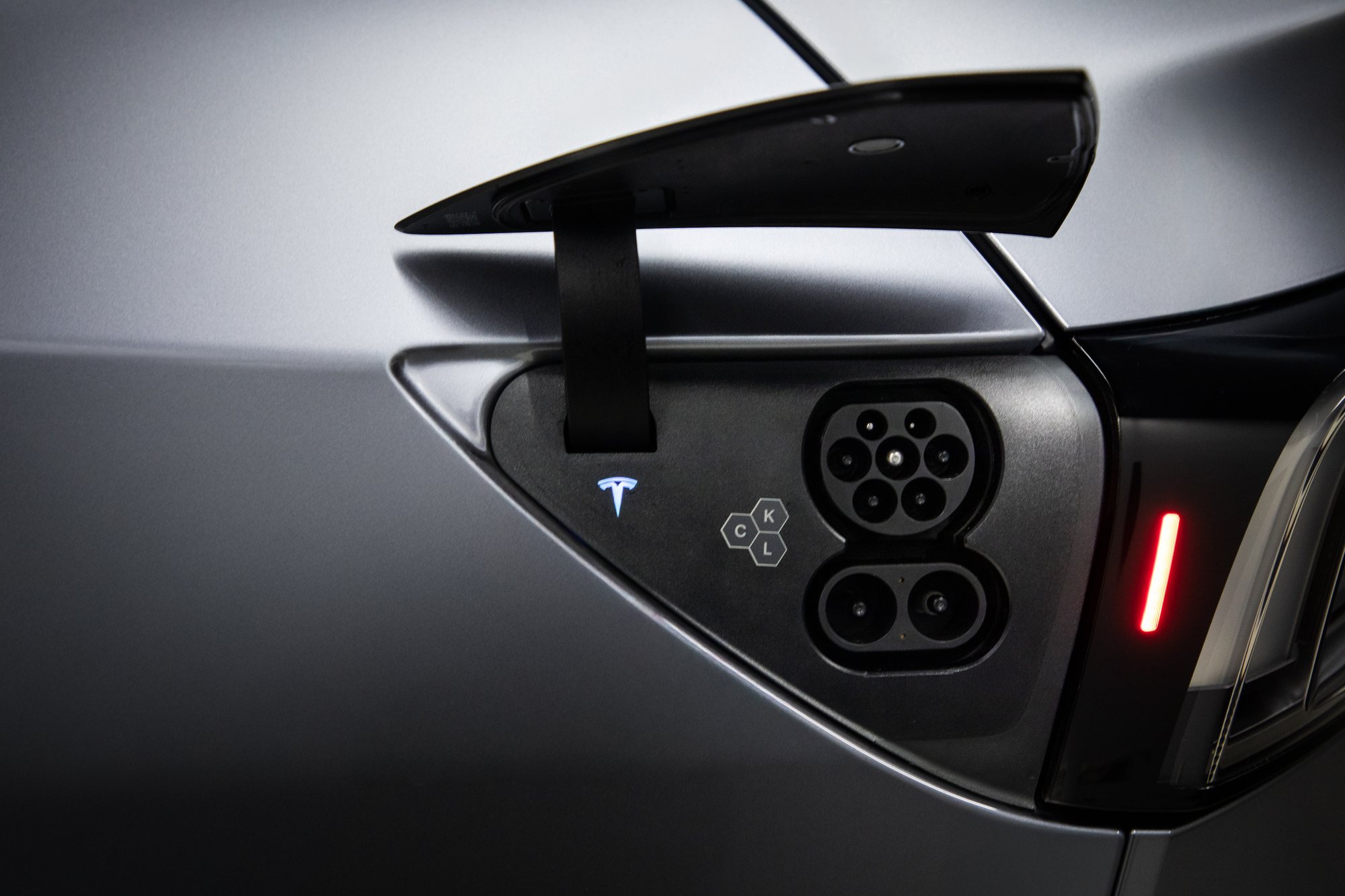 The Model Y's charge port