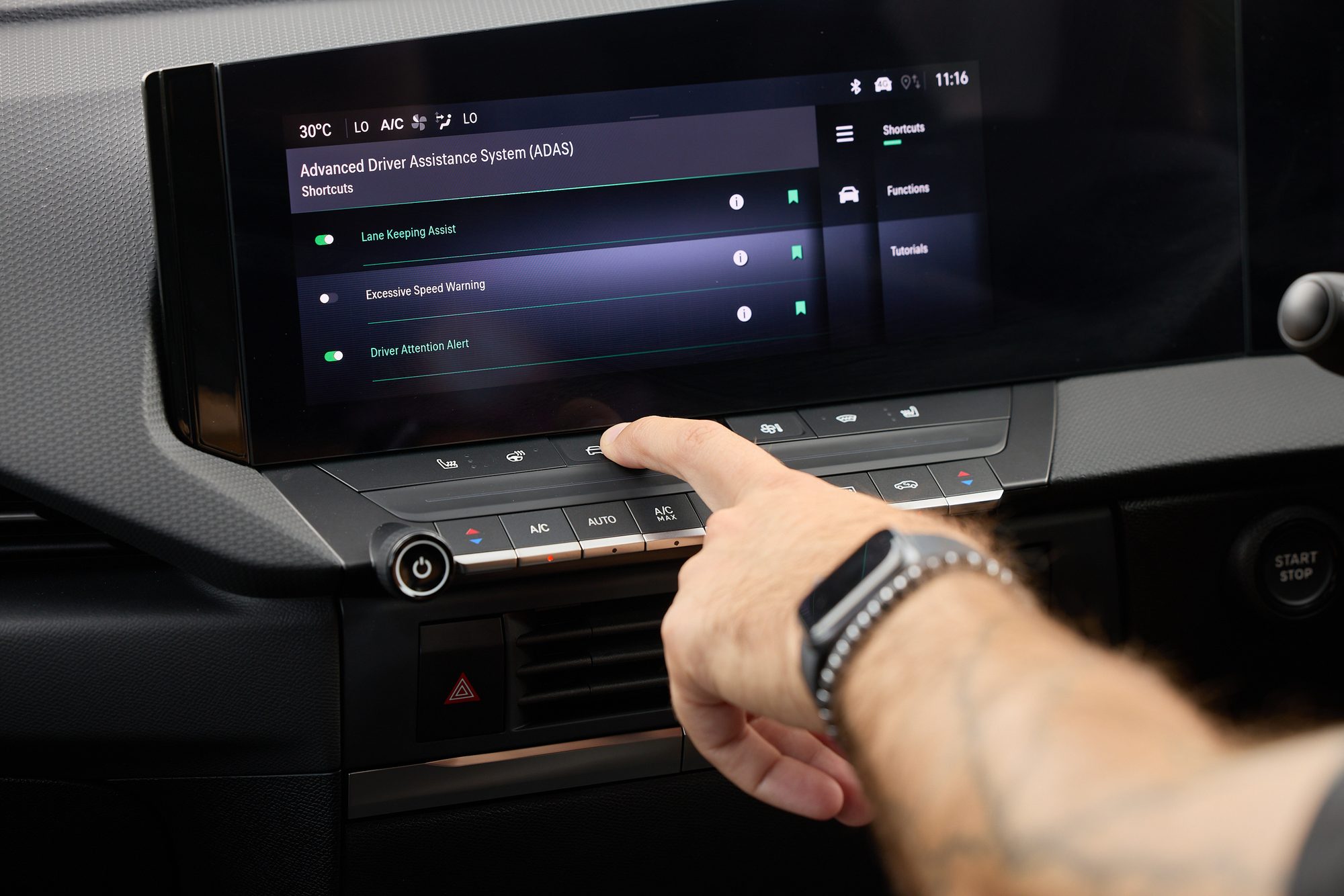 The driver assistance menu on the Pure Panel screen