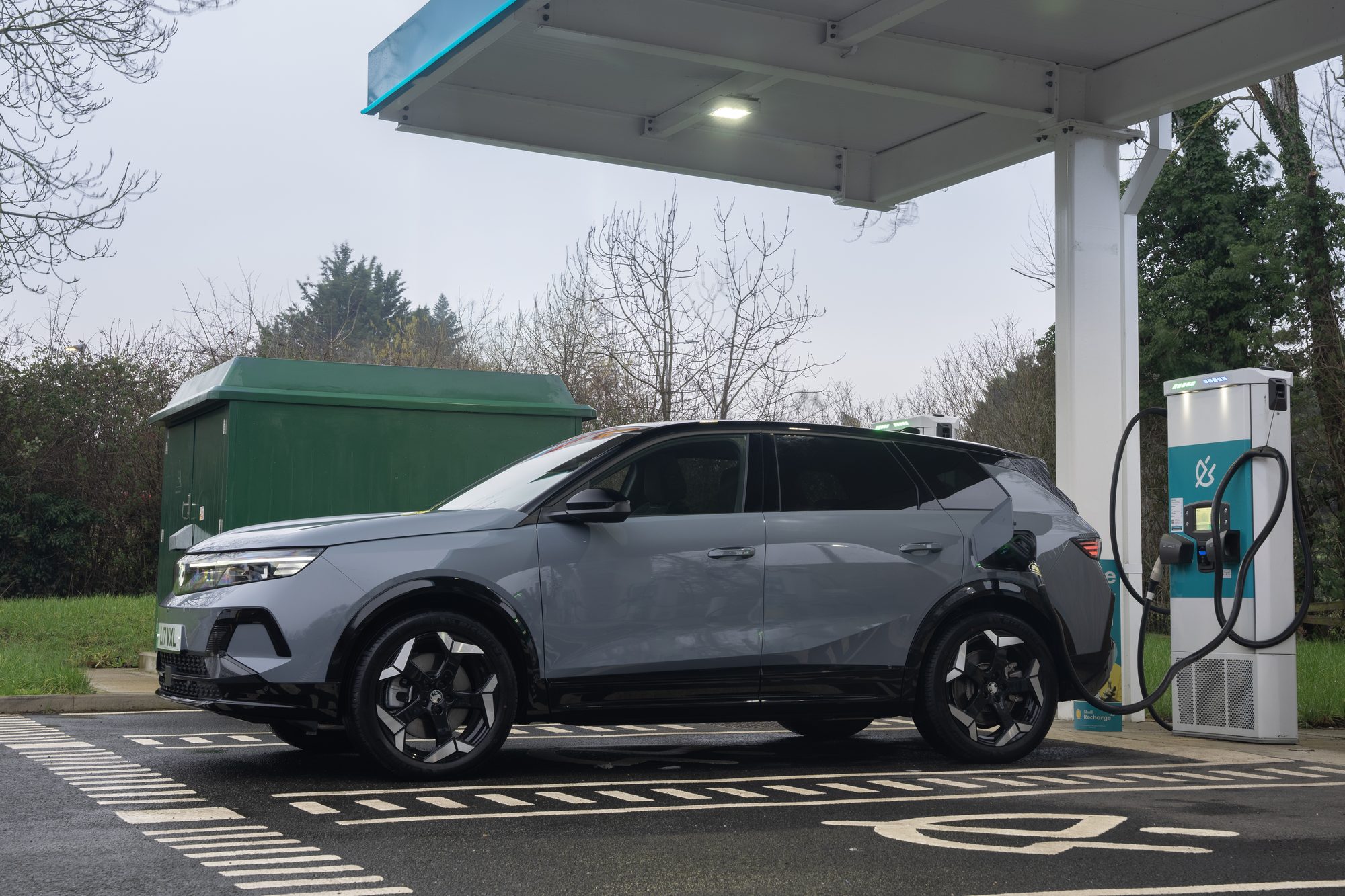 Grandland Electric charging under a canopy