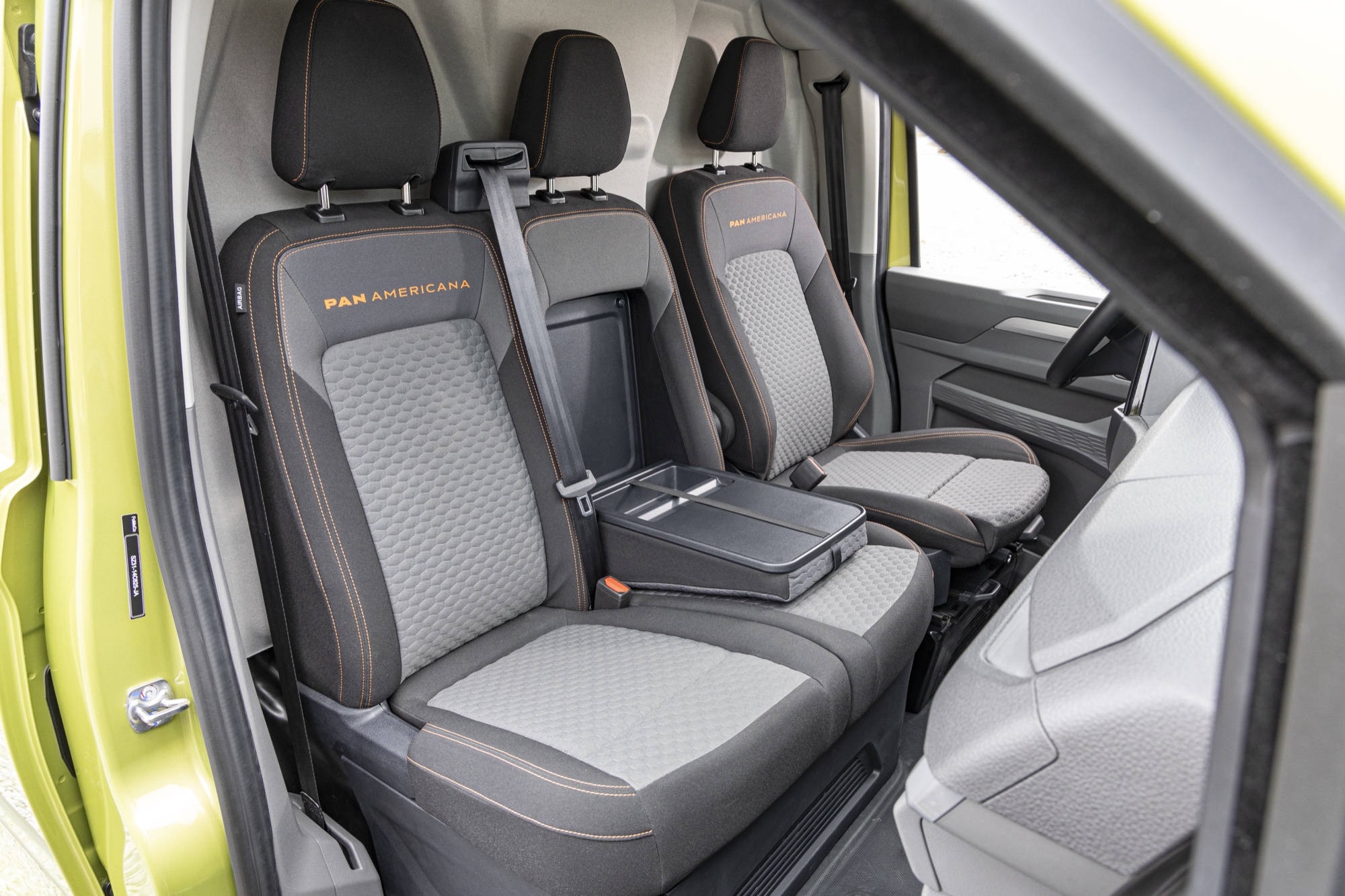 The cab's driver's seat and two-seat bench, in PanAmericana trim