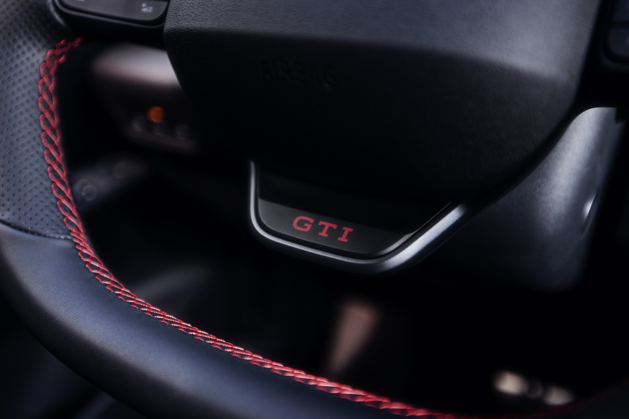 The GTI badge on the steering wheel